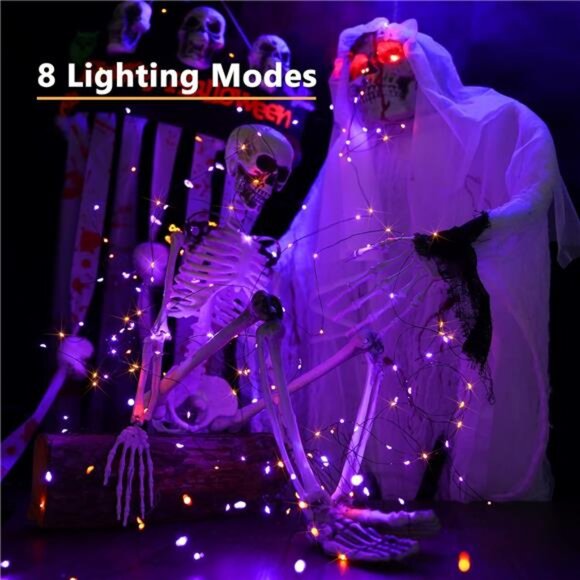 Orange & Purple Halloween Lights, 2 Pack Total 78FT 240 LED Solar Halloween - Picture 5 of 7